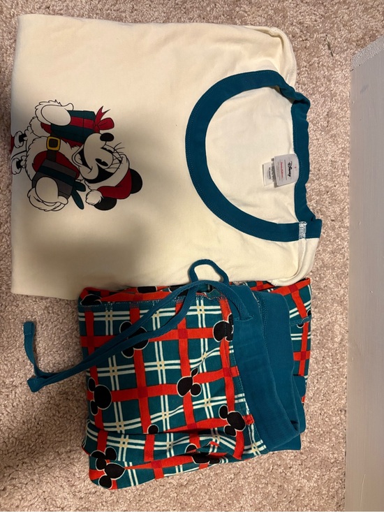 Hanna Andersson Other - Hanna Andersson Cream Top with Teal Trim & Teal/Red Plaid Mickey Pajama Set